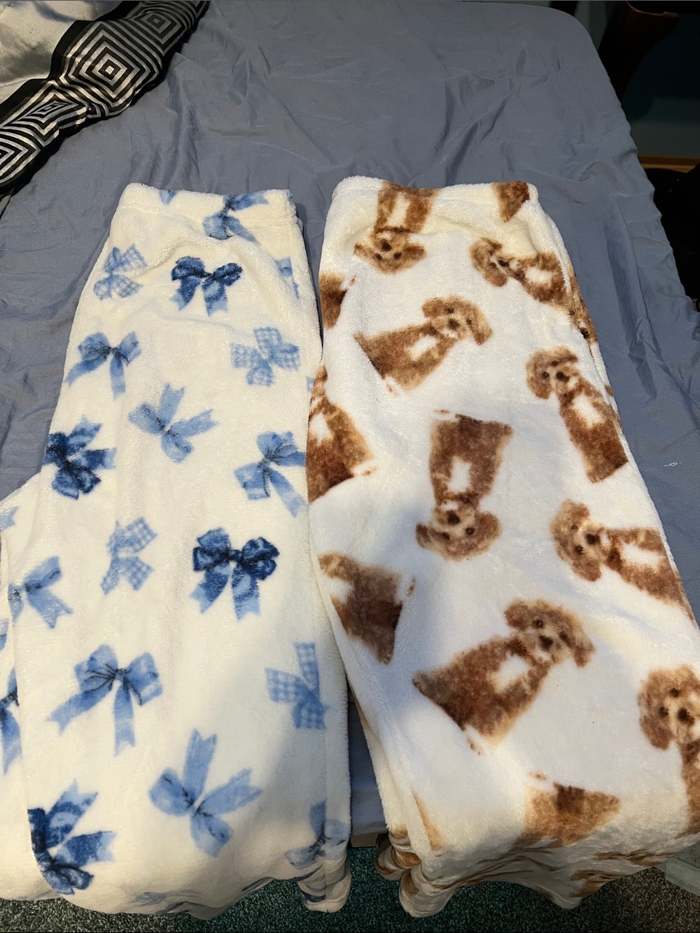 Urban Planet Plush Pajama Pants - Blue Bows & Brown Puppy Print